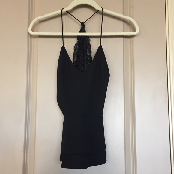 Black Peplum Top with Lace Cutout Back - Picture 5 of 8